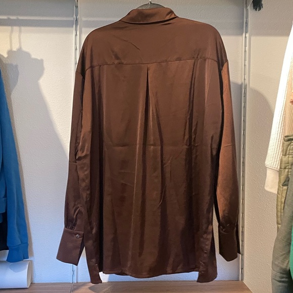 Peppermayo Brown Satin Long Sleeve Button Up - Picture 2 of 3